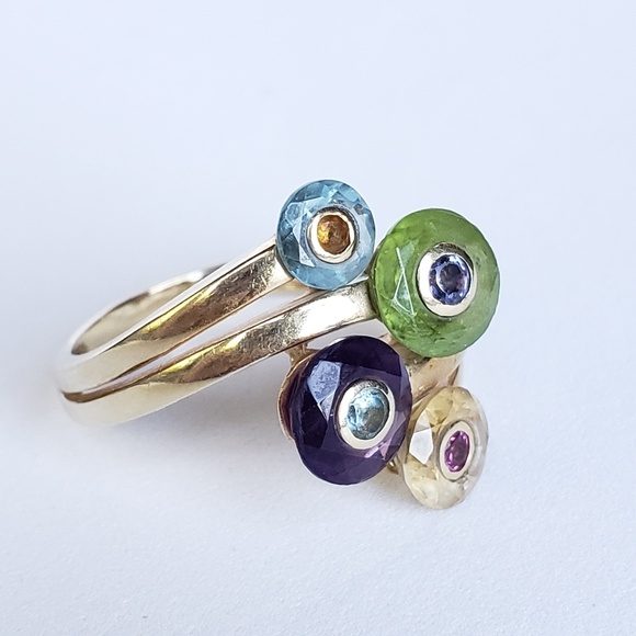 SOLD Unique 14k Gemstone Spinning Circle Ring - Picture 2 of 7